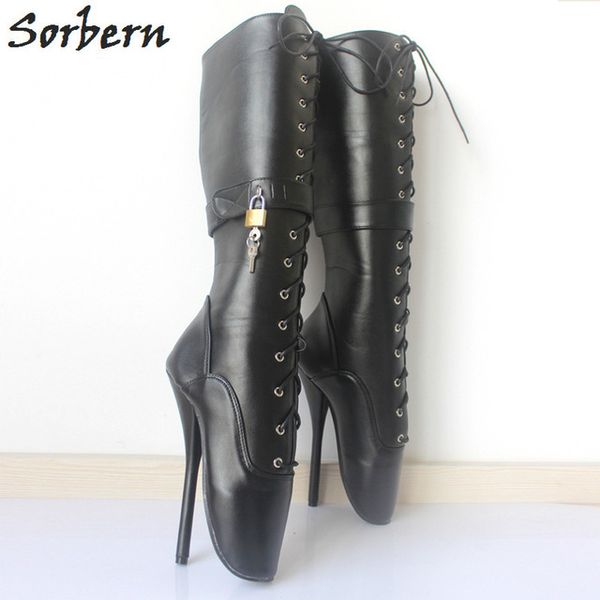 Sorbern 18cm Heels Ballet Thin Heel Boots Plus Women Boots Lace Up