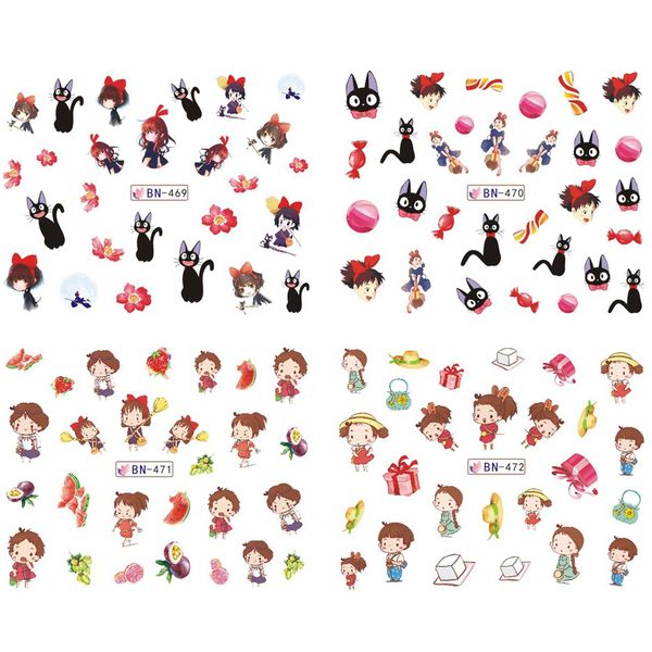 

12 pcs mignon totoro chat nail sticker eau transfert nail art sticker nails curseur manucure conseils bn469-480, Black