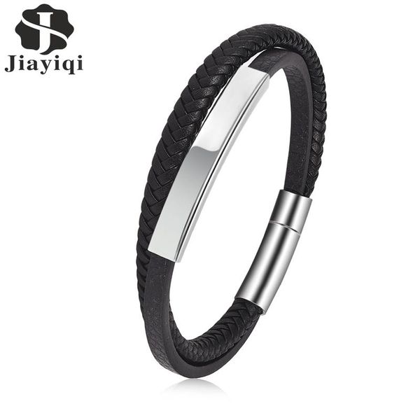 

jiayiqi braid leather bracelet for men magnet clasp stainless steel magnetic clasp male jewelry gifts, Golden;silver