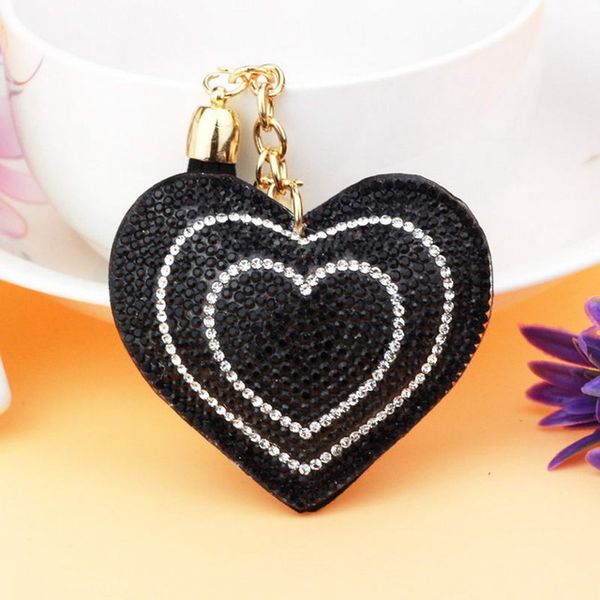 

2018 New Romantic Cute Heart Key Chain Gold Rhinestone Tassel Car Keychain Fashion Leather Key Ring Holder Accessories