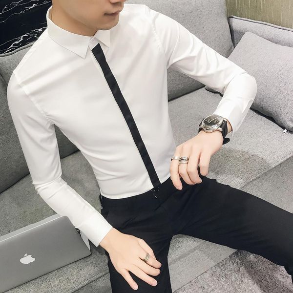

long sleeve shirt men 2018 autumn winter new fashion designer shirt non iron slim fit business formal shirts, White;black