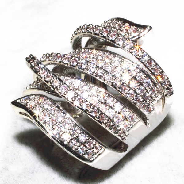 

choucong pave set 170pcs stone 5a zircon stone 10kt white gold filled wedding band ring for women sz 5-11 gift, Slivery;golden