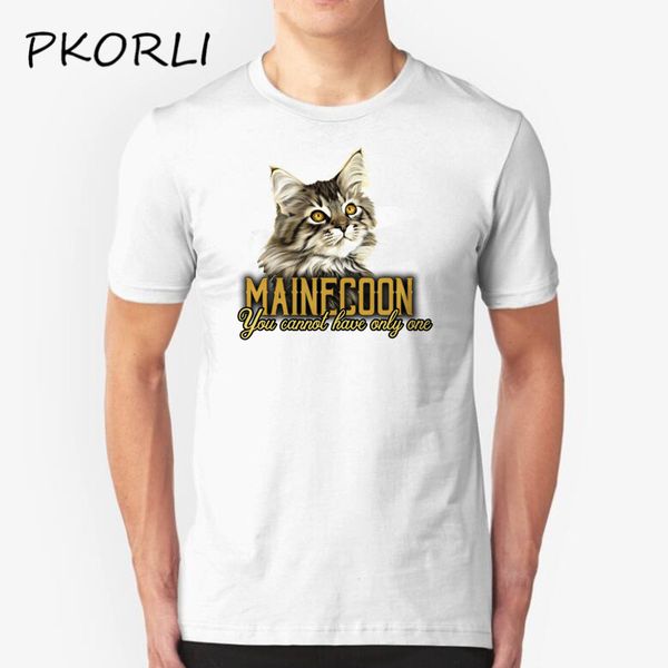 

pkorli cute maine coon t shirt men casual funny graphic t shirts summer o neck hipster men's clothing remeras hombre, White;black