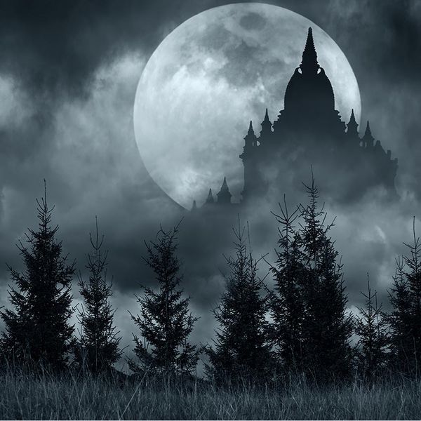 Happy Halloween Sfondi fotografici Alberi stampati Orribile Notte Luna piena Vecchio castello Bambini Bambini Festa Booth Sfondo Vinile