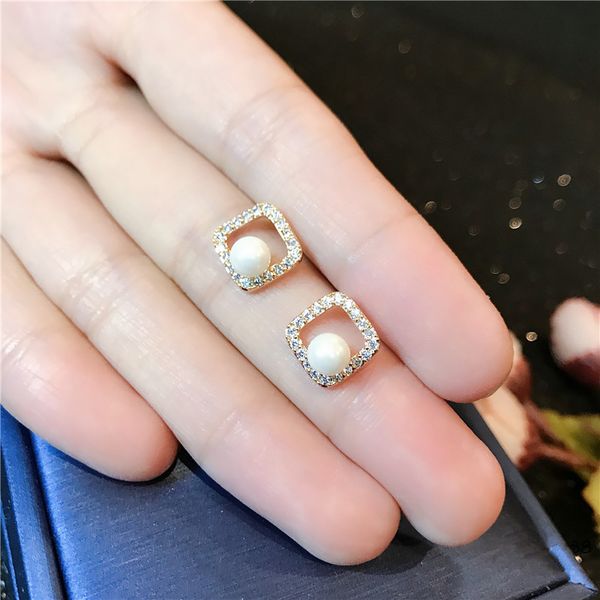 

stud earrings for women freshwater pearls & cubic zirconia s925 sterling silver temperament elegant fine jewelry anti allergy, Golden;silver