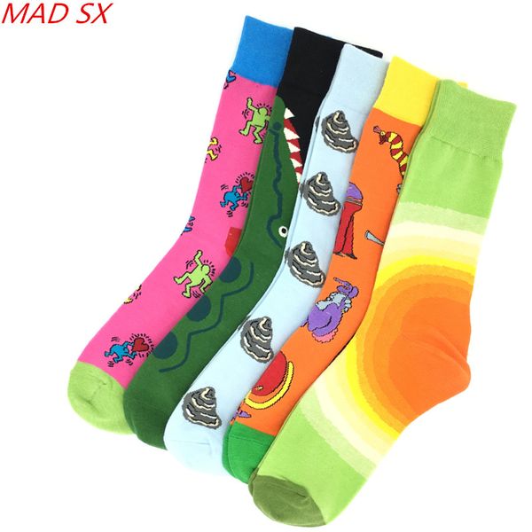 

5 pairs/lot colorful combed cotton fashion men's happy socks novelty pattern funny dress causal wedding socks, Black