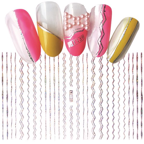 

1 sheet gold silver 3d nail sticker geometric stripe wave lines strip tips manicure adhesive transfer sticker mj1035-01, Black