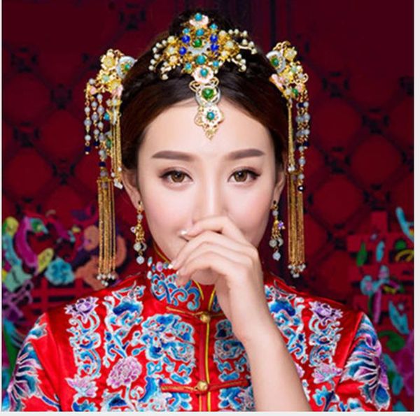 

chinese style comic ornaments, brides, costume, headwear, phoenix crown, qipao, accessories, wedding dress, hair accessories, Slivery;golden