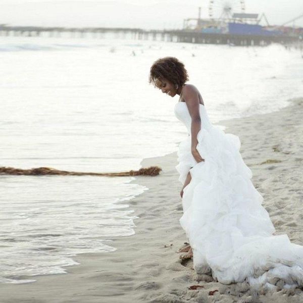 

New Beach High Low Wedding Dresses Organza Sweetheart Backless Hi Lo Bridal Gowns 2017 Custom Made White robe de mariee