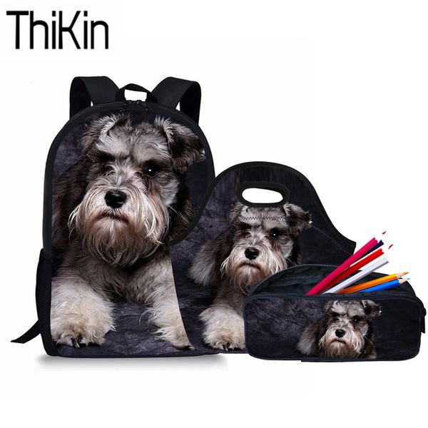 

thikin 3pcs/set children school bags for kids schnauzer printing schoolbag middle school backpacks girls cute bookbag