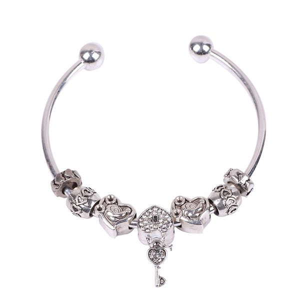 

aifeili european vintage charm heart shaped beads series gift diy fit bracelet fashion jewelry, Black