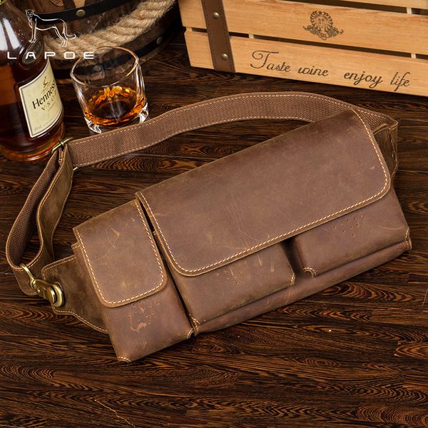 

lapoe genuine leather waist packs fanny pack belt bag phone pouch bags travel waist pack male small bag leather pouch