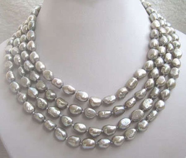 

jewellery natural 7-9mm 68'' south sea baroque gray pearl necklace, Black