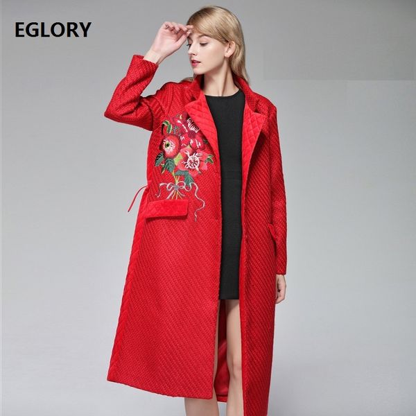 

brand new 2018 autumn winter long coat women luxurious embroidery velvet patchwork long twill coat outerwear femme, Black