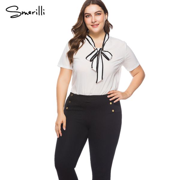

2018 summer women's bowknot shirt plus size chiffon blouse white black female elegant blusas shirts big size fat mm autumn shirt