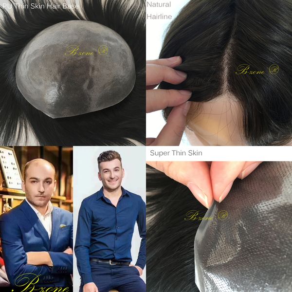 2019 Super Thin Skin Pu V Loop Mens Toupee Men Hair Brown And