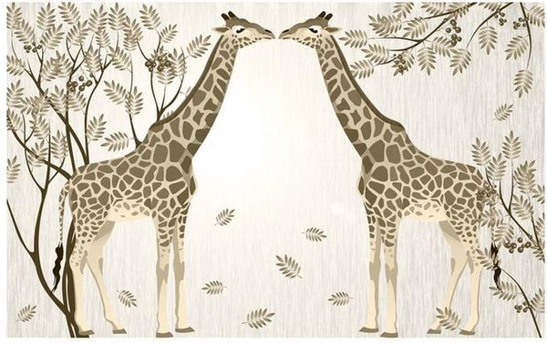 

custom any size mural wallpaper love giraffe abstract tree tv background wall painting extension personality wall mural wallpaper painting
