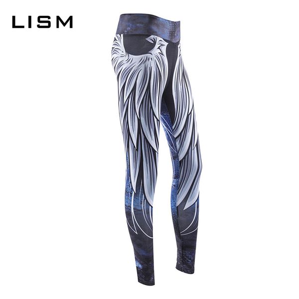 

women yoga pants slim feather print sports leggings fitness breathable running sportwear high waist silm sport leggings, White;red