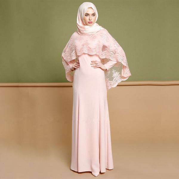 

factory price muslim women lace kaftan dress s-2xl plus size islamic women evening party jilbab abaya, Red