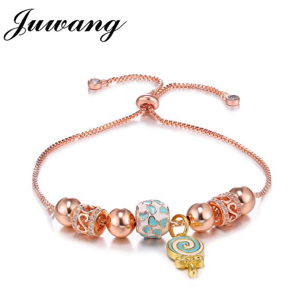 

juwang new beads lollipop pendant bracelet&bangle for woman girl rose gold color green enamel fashion pandor jewelry gift, Black