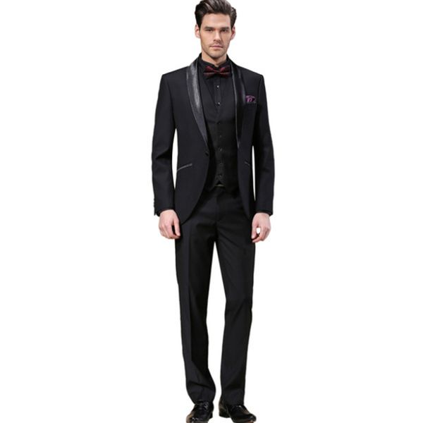 

slim fit black wedding suits groom tuxedos 3 pieces (jacket+pants+vest) formal prom business men suits blazer, Black;gray