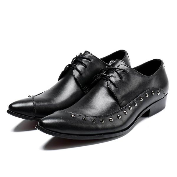 

new arrival black men dress shoes fashion pointed toe lace up show shoes man rivets charm party leather shoes size 38-46 office career dk001