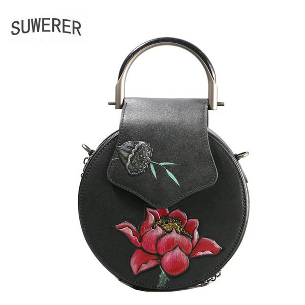 

suwerer 2018 new genuine leather women bags handmade embossing luxury cowhide small tote women bags designer famous brands