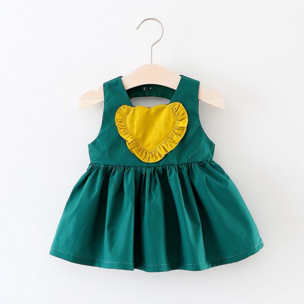 

2018 new summer baby girls dress cute heart 1 year birthday newborn party dresses for girls sleeveless children, Red;yellow