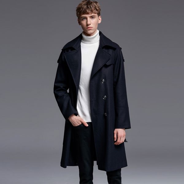 

new arrival fashion long large wool tide coat male double breasted woolen casual thick plus size smlxl2xl-6xl 11221, Black