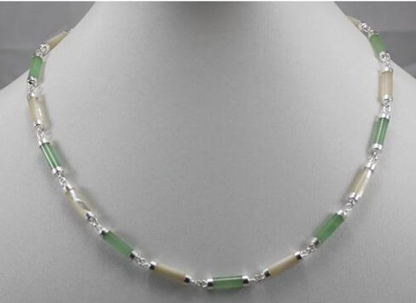

light green +sea shell pearl jades 925 sterling silver necklace