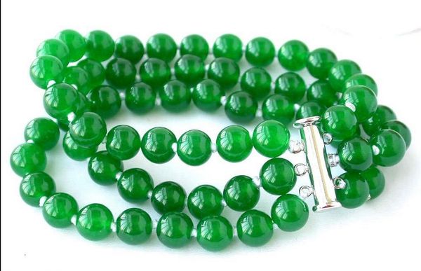 

natural 8mm round green gemstone beads bracelets 7.5" 3 rows, Black