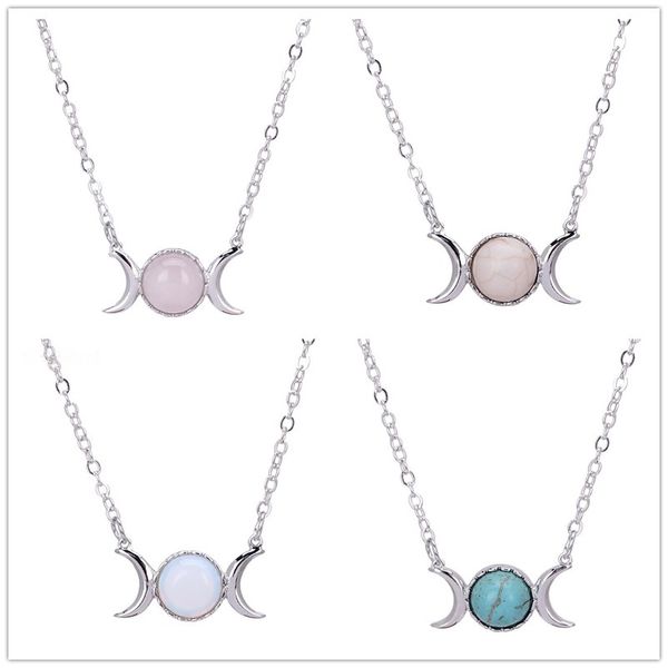 Fahsion collana in pietra naturale placcata argento sole luna opale collana pendente in cristallo rosa turchese per gioielli da donna