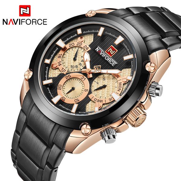 

naviforce man fashion waterproof quartz watch men stainless steel sports watches man casual clock relogio masculino, Slivery;brown