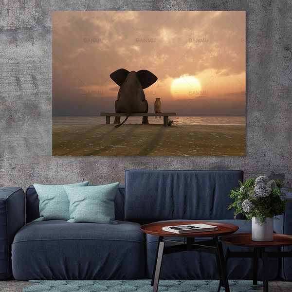 

nordic canvas painting wall art cute pig see sunset art pictures poster decoration for living room prints on canvas no frame