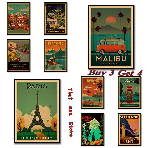 

vintage travel paris/london poster retro kraft travel poster decorative diy wall sticker home bar posters decoration kid gift