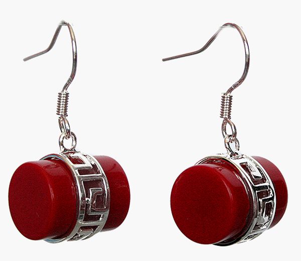 

vintage new red coral 925 silver hook earrings 1 1/5, Golden;silver