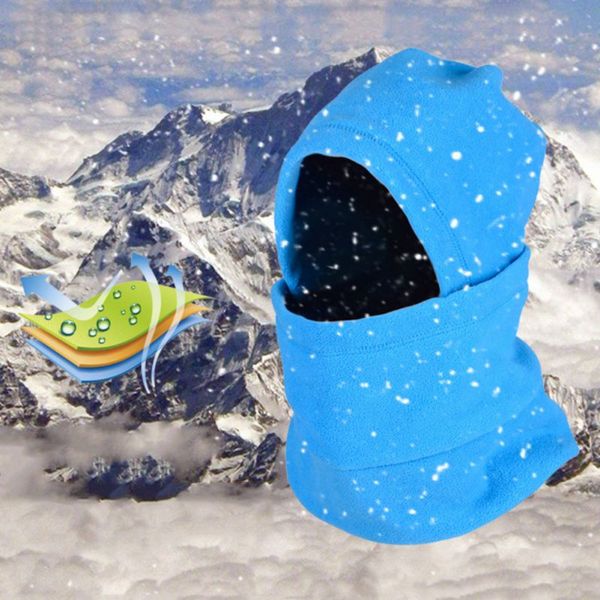

windproof warm fleece cap zipper opening detachable split hat face collar bib thermal fleece snowboard ski riding mask, Black