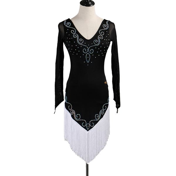 

latin dance dress women girls latin salsa dance competition dresses tassel samba costumes d0461 2 colors choices rhinestones long sleeve, Black;red