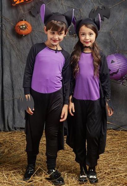 

2018 new tyle children co play black and purple bat party cloak clothe boy and girl dance conjoined clothe