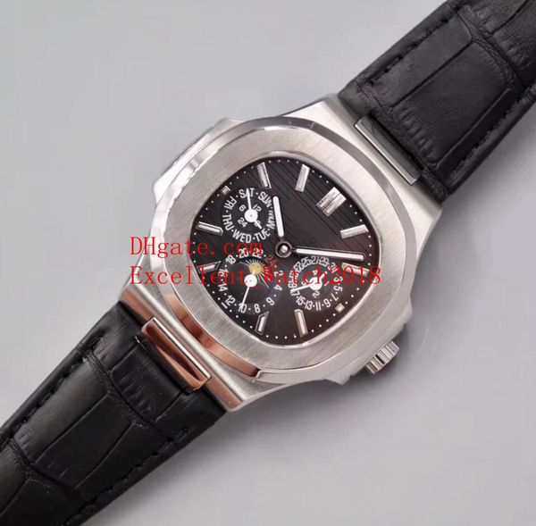 

5 style sell fashion watches 40 mm 5740 5740/1g-001 nautilus stainless steel case asia automatic mechanical leather bands strap men, Slivery;brown