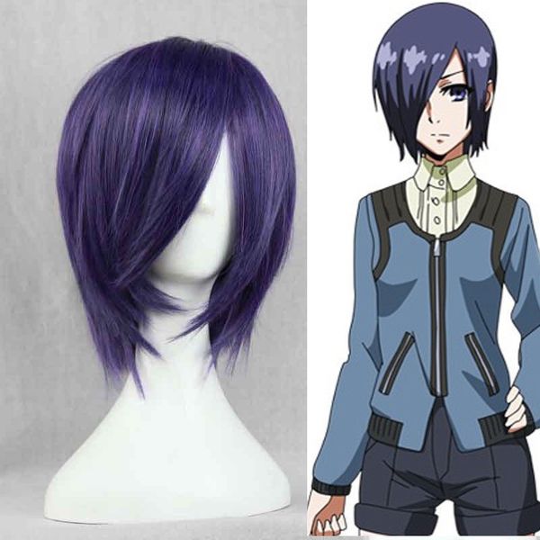 

anime tokyo ghoul touka kirishima wig kirishima toka short purple hair halloween party cosplay wigs + wig cap, Black