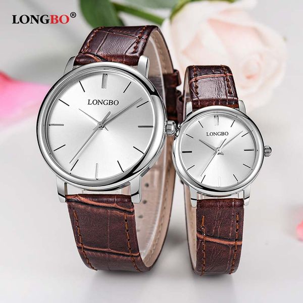 

longbo 2018 simple lovers watch casual leather fashion couple watches classic waterproof men women quartz wristwatch gifts, Slivery;brown