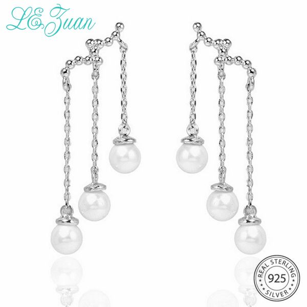 

l&zuan new 925 sterling silver long tassel earrings for woman white shell pearls stud earrings elegant jewelry christmas gift, Golden;silver