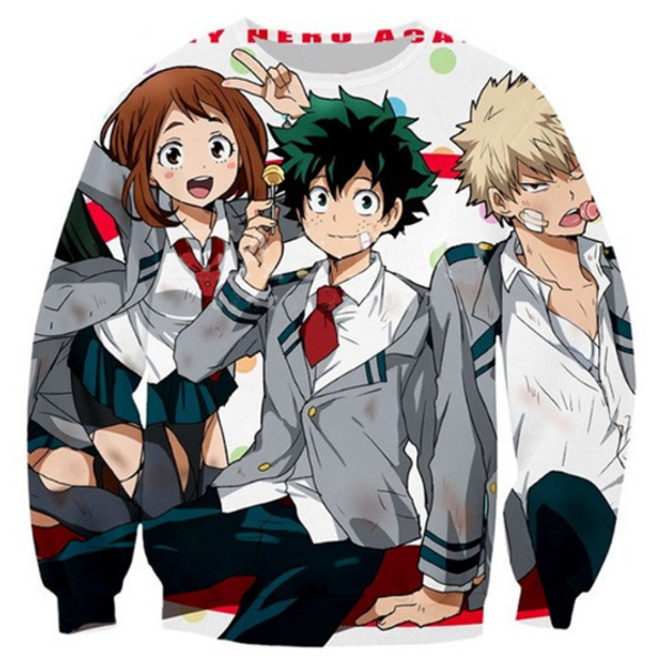 

новейшая мода женщины / мужчины институт мой герой harauku стиль смешно 3d печатных crewneck кофты толстовки k202, Black