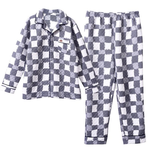 

winter thick warm striped long sleeve men's clip cotton pajamas set turn-down collar cardigan leisure soft male homewear clothes, Black;brown