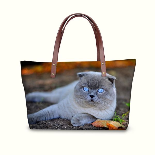 

scottish fold cat printing luxury handbags women bags designer shoulder tote leather purse and makeup bag sac a main femme