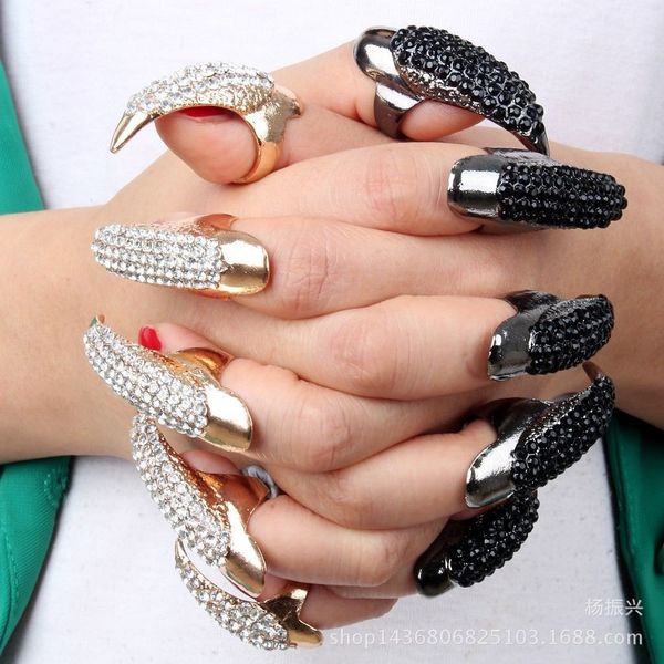 Горячие продажи преувеличивают доспехи ногтей кольца для женщин Орел когть черный / золотой кристалл кольцо установить выявление ювелирных изделий S M L размер