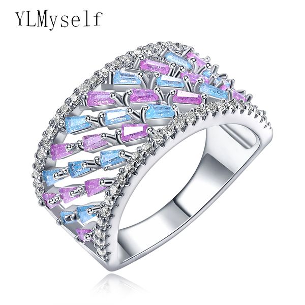 

2019 new shine colorful rings aneis blue pink zircon crystal nice jewelry luxury women accessories ring, Golden;silver