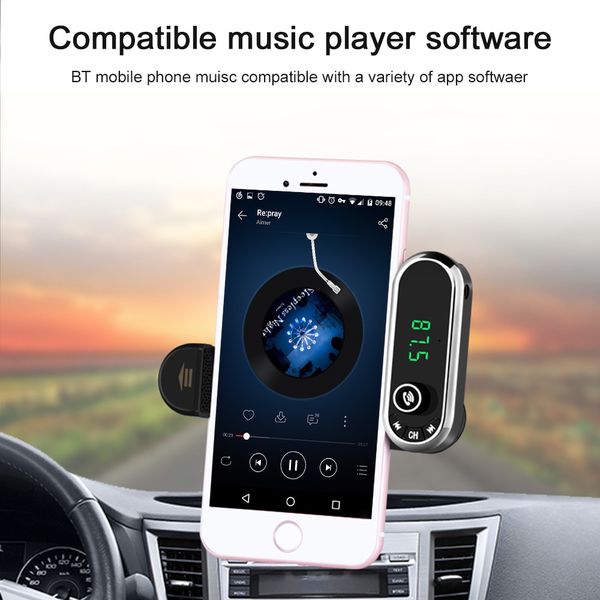 

multi bt car kit phone holder handcalling fm transmitter with usb charger support music playing