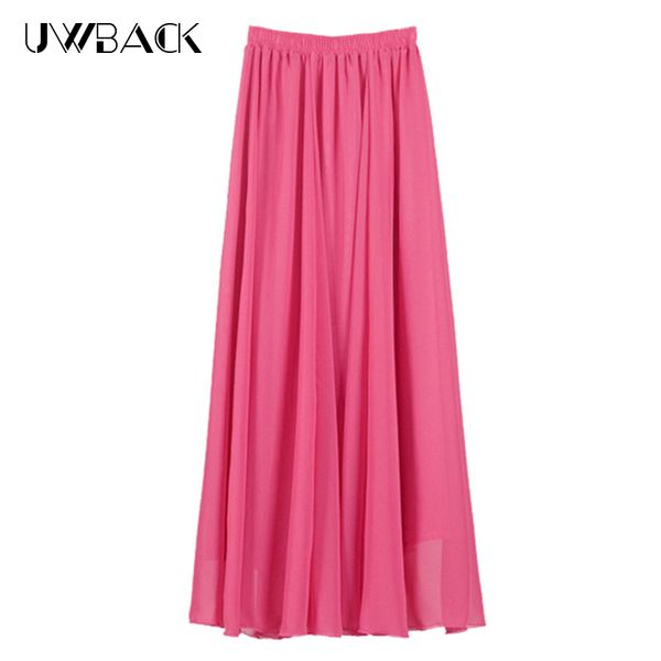 

uwback women long chiffon skirt candy colors 2018 new summer female maxi pleated skirt high waist saia elegant falda, eb179, Black